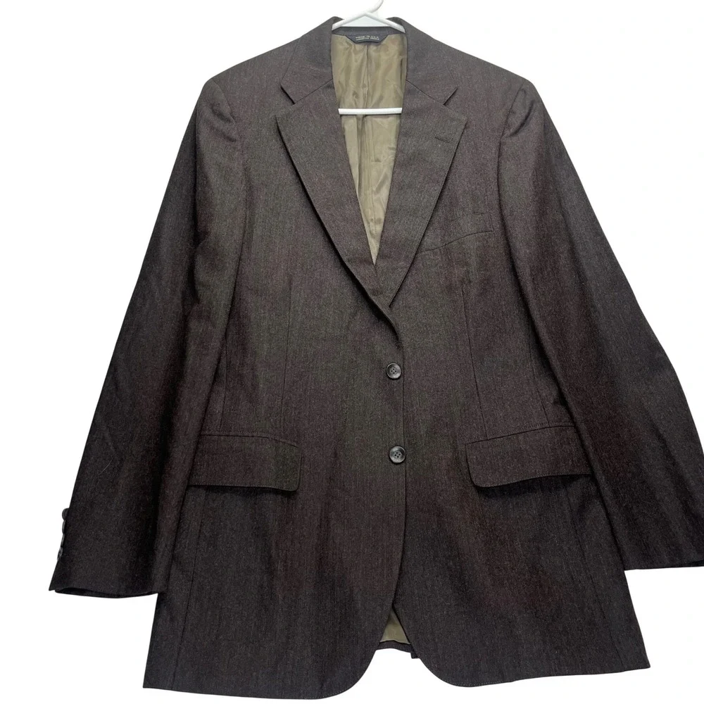 Vintage Chaps Ralph Lauren Mens Virgin Wool Blazer Brown Herringbone Made USA